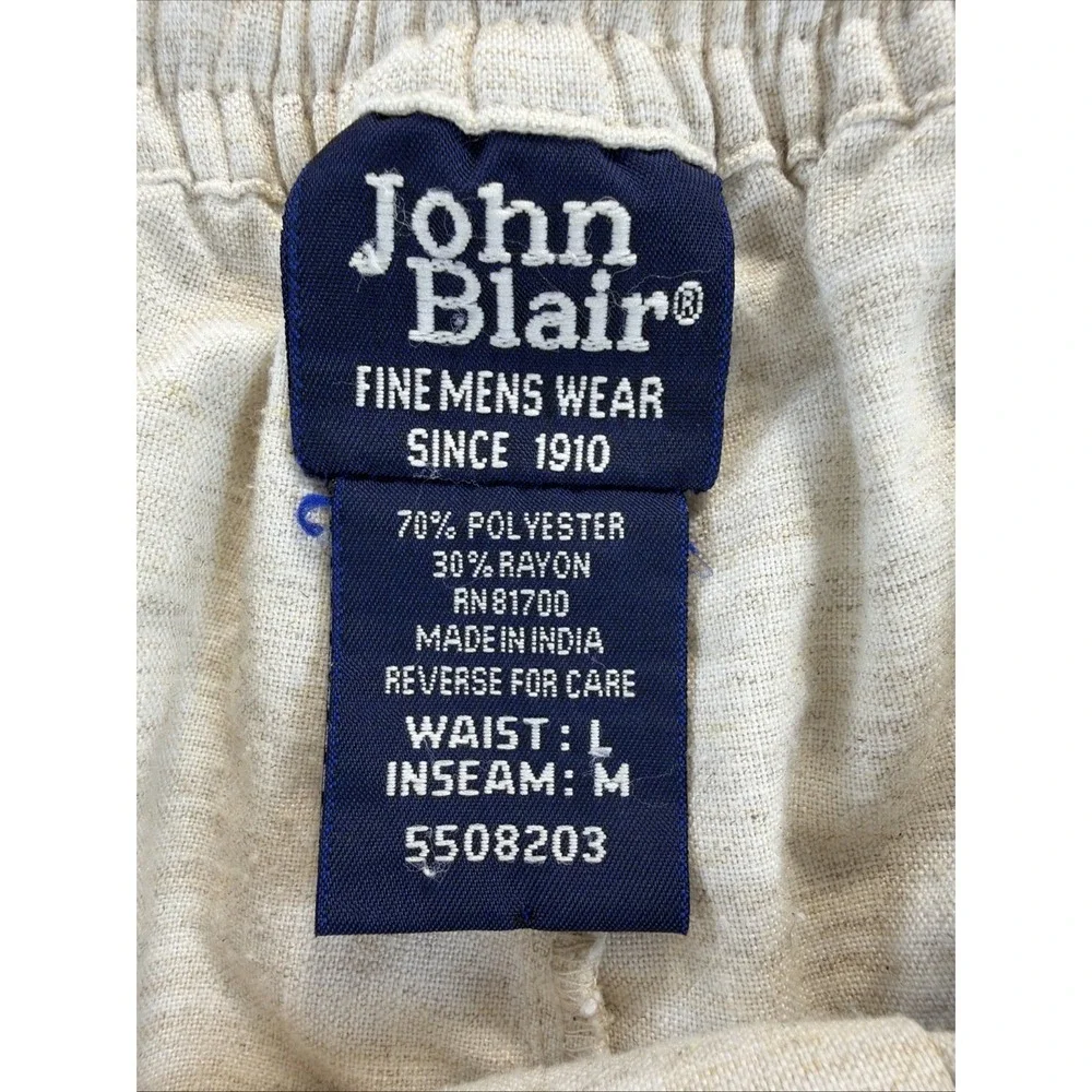 John Blair Drawstring Pants Men's L Beige Pull On Elastic Waist Casual Relaxed